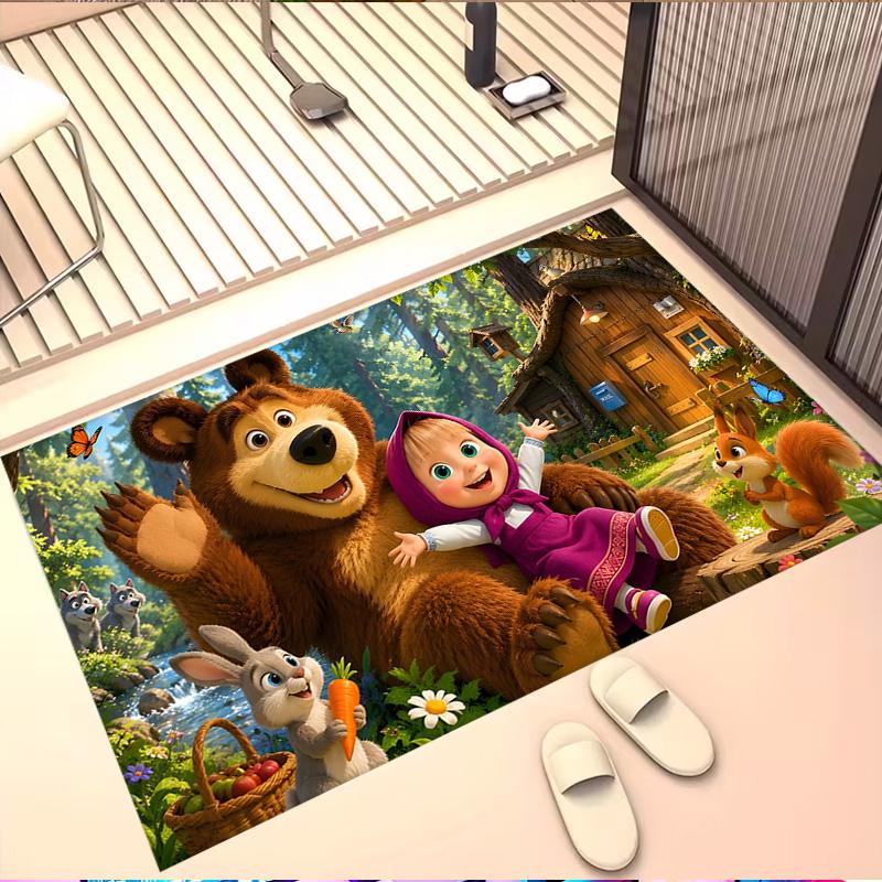 Masha and The Bear Print Rug, Washable Floor Carpet, For Entryway Dorm Laundry Room Office Study, Home Decor Birthday Christmas Gift
