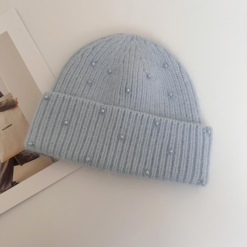 Neuer Perlen-Kaninchenhaar-Strickhut Damen Winter Outdoor Warm Mode Ohrenschützer Wollmütze