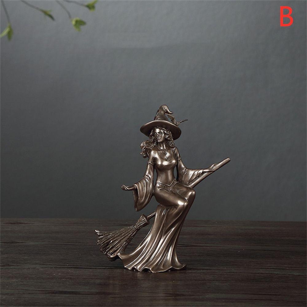 Witch /& Broom 7/" Resin Statue Nordic Modern Sculpture Halloween Home Decorations