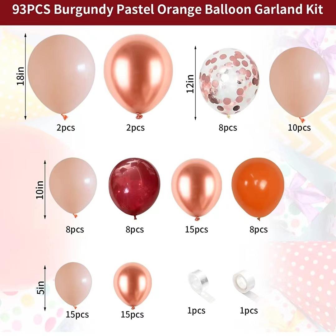 

Фон из воздушных шаров на день рождения Металлический розовое золото Бургунди Мака оранжевый Воздушный шар Наряд для вечеринки Свадебное украшение Set as shown