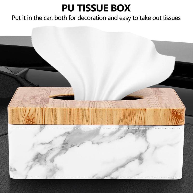 BAAU Rectangular Marble PU Grain Tissue Box Cover Napkin Holder Paper Towel Dispenser Container for Home Office Decor