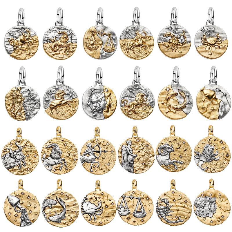 New Arrival 12 Constellation Dangle Charm Two Tone Gold Silver Pendant DIY Bracelet Bead Jewelry Gift For Women