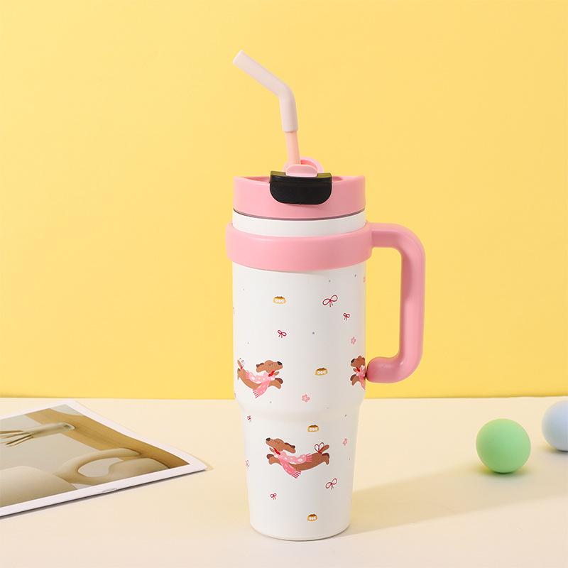 High-value Big Mac Thermos Cup for Girls, Large-capacity Ice Cup with Handle, Office Straw Cold Water Cup