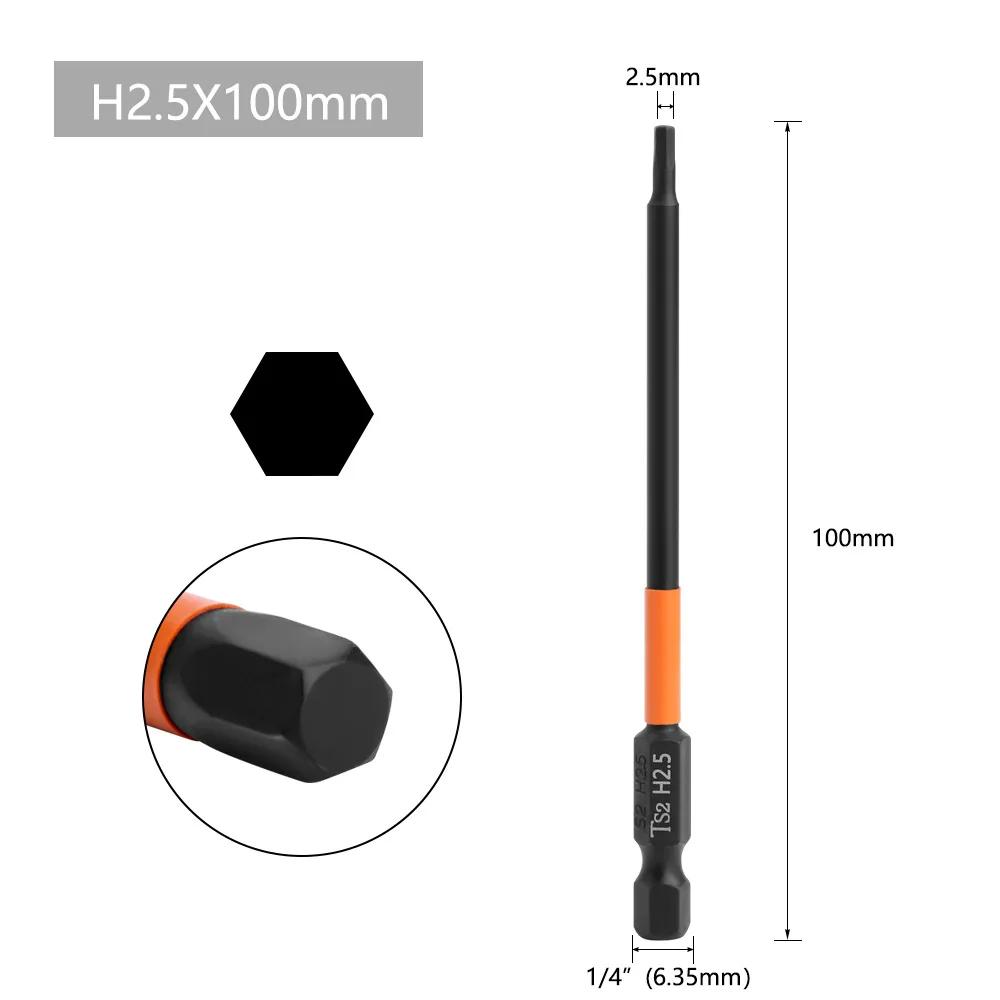1pc 50/100mm Hex Head Wrench Drill Bit 1/4" Shank Quick Release Magnetic Screwdriver Bit H1.5 H2.5 H3.0 H4.0 H5.0 H6.0