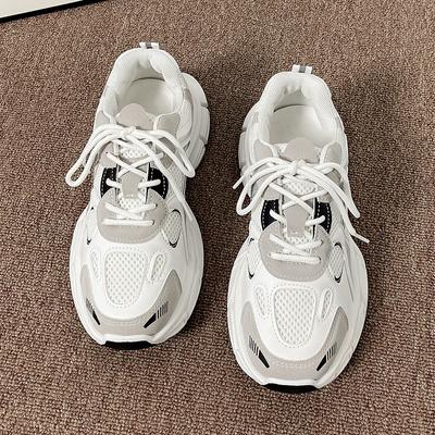 Utomhus Läder+Mesh Andningsbara Grova Joggingsneakers Sommar Dam Plattforms Skor Dam Vita Vardagliga Promenadsträningsskor