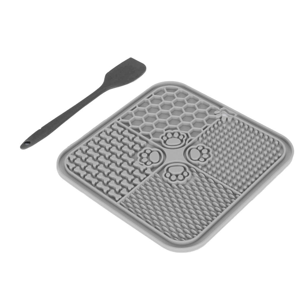 Pet Licking Mat Prevent Choking Silicone Dog Slow Feeder Pad with Suction Cups for Puppy Cats Gray