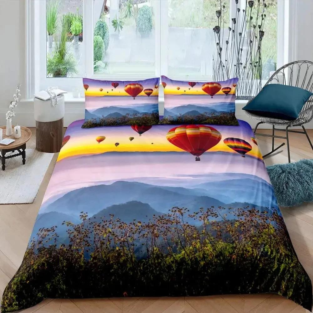 Hot Air Balloon Duvet Cover Set Romantic Balloon Bedding Set Extreme Sports Games Comforter Cover Romantic Trip Twin Quilt Cover