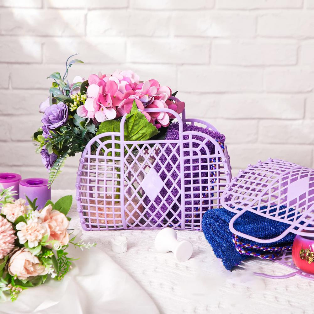 2Pcs Summer Jelly Bag Storage Basket Beach Basket Sundries Vegetable Basket Hollow Jelly Bag Girl Handbag Jelly Beach Tote Bags