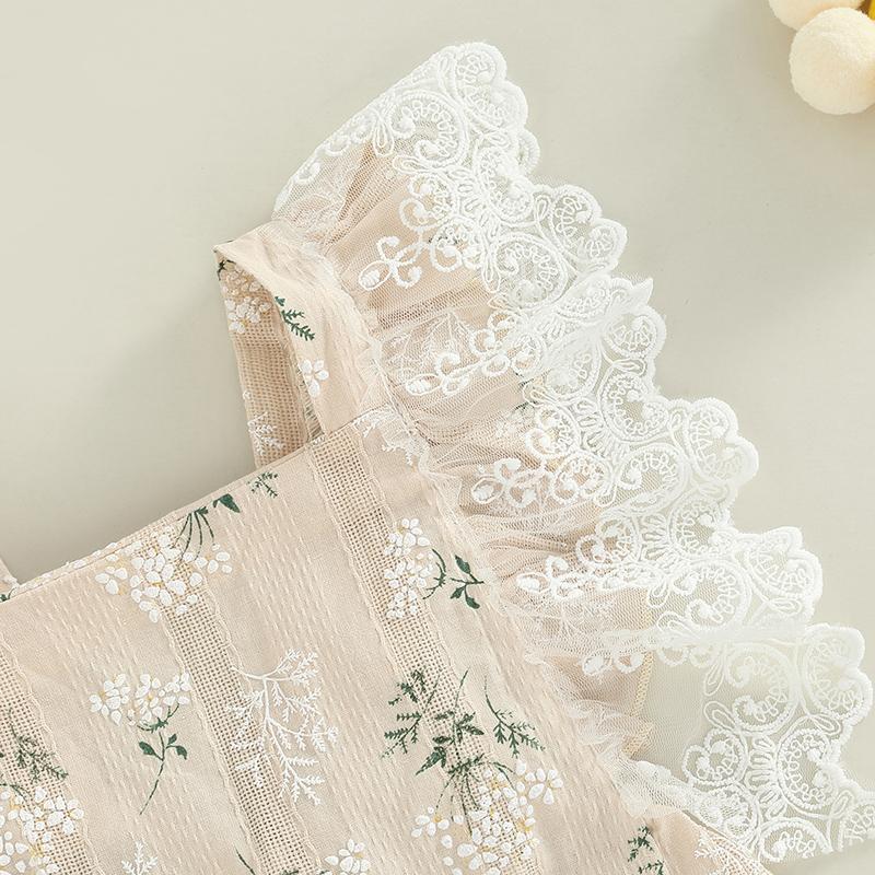 Summer Newborn Infant Romper Cotton Lace Flying Sleeve Floral Baby Girls Romper Jumpsuit Baby Clothing