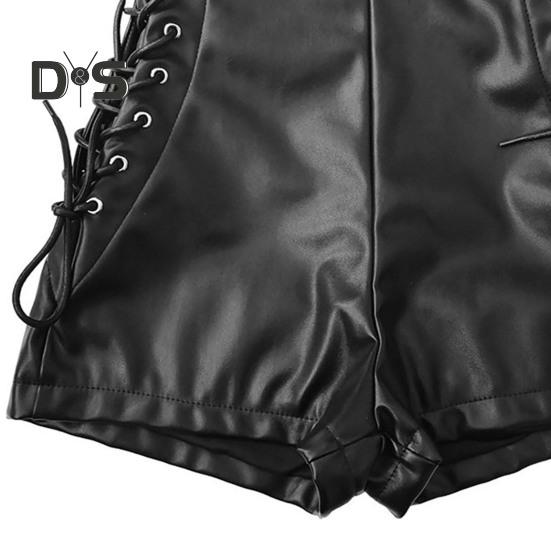 Dámské sexy elastické šortky z umělé kůže Slim Fit Boční Šněrování Šortky s vysokým pasem Hip zavinuté Pódiová show Úzké krátké kalhoty Streetwear