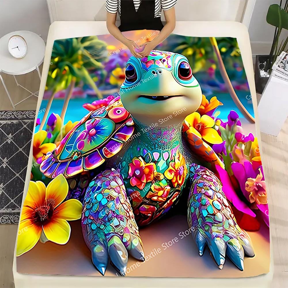 Playful Turtle Floral Design Flannel Blanket,Soft Warm Throw Blanket Nap Blanket For Couch Sofa Office Bed Camping Trave Blanket