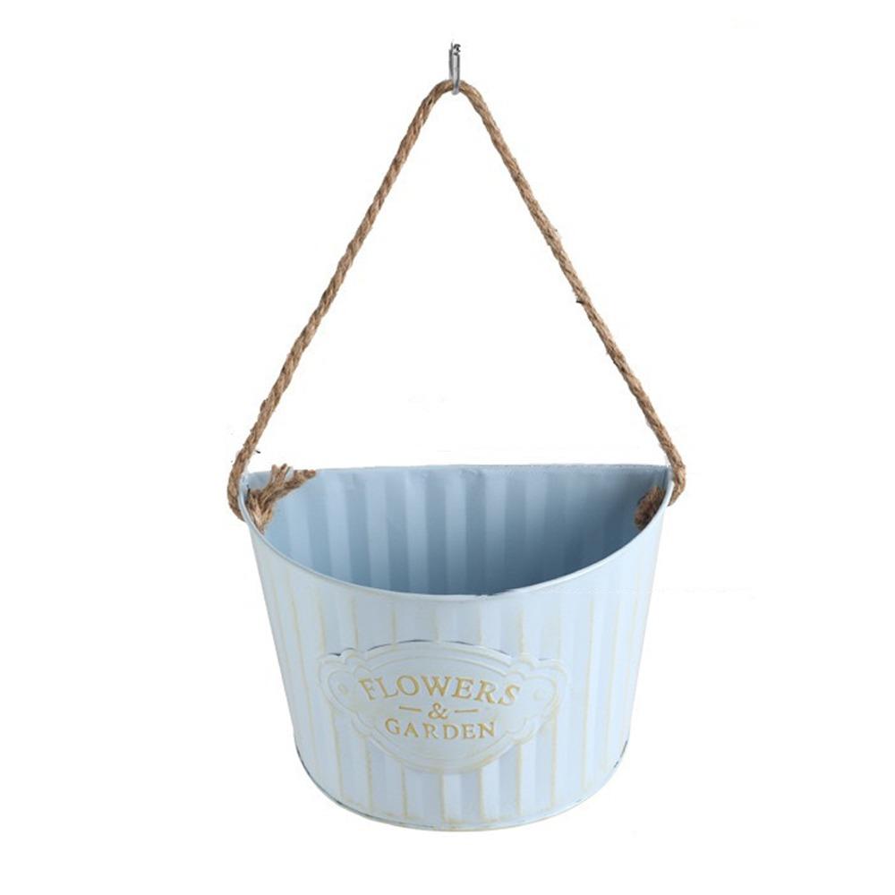 Retro Iron Art Hanging Basket Semi Round Over Fence Planter Wall Mounted Planter Balcony Decor 6.69x5.51in синий