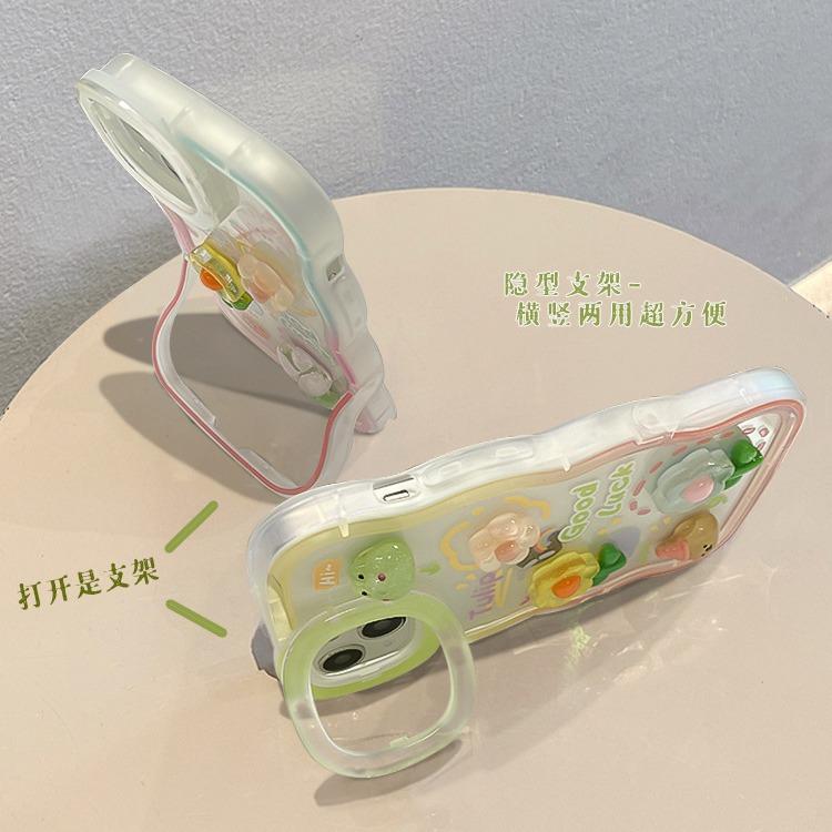 Applicable to Apple 15 mobile phone case iphone14 rabbit frog flower doll chain 13 invisible double bracket 16/17