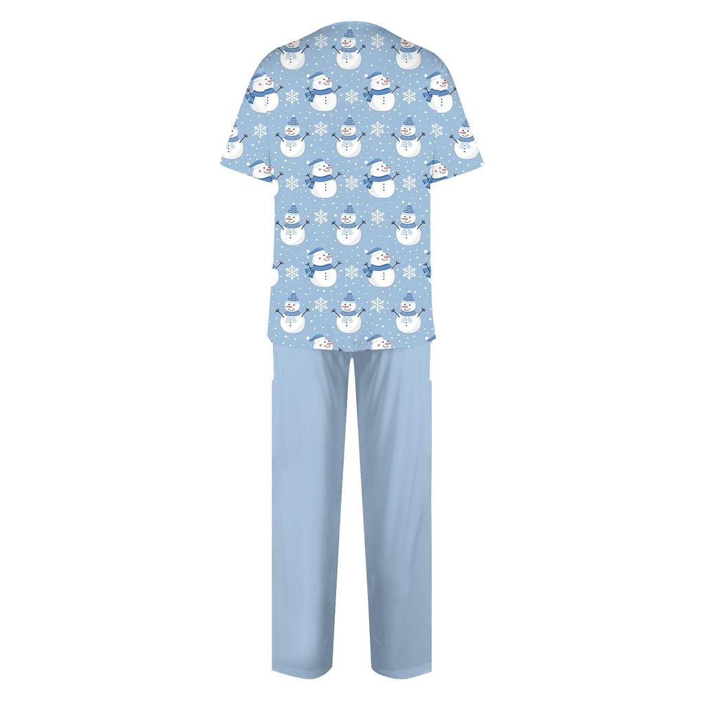 Women's Fashion Print Short Sleeve V Neck Pattern Tops Pocket Working Set