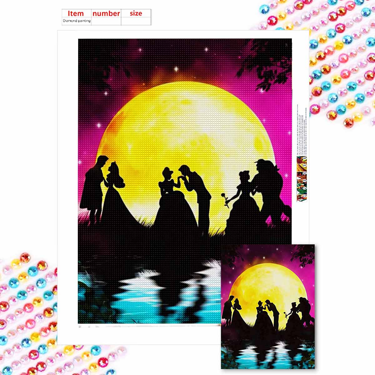 

Full Round Diamond Painting The Backs of The Princess and The Prince Art Rhinestone Picture Mosaic DIY 5D Cross Stitch Embroidery Home Decoration Round 20x30cm