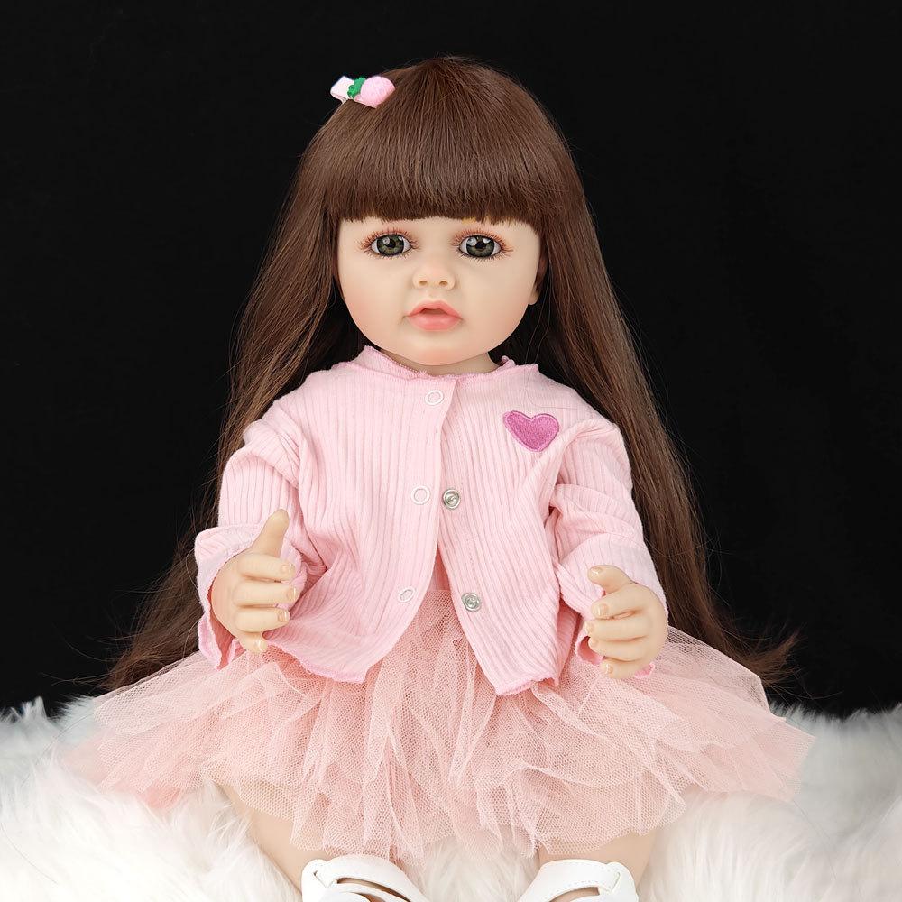 55 cm 22 zoll Lebensechte Reborn Baby Mädchen Puppe Weiche Silikon Lange Braune Haare Realistische Prinzessin Kleinkind Bebe Geburtstag Geschenk