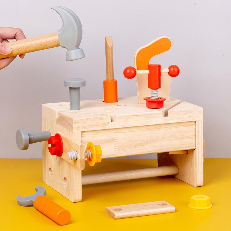 Kids Wooden Tool Bench Set with Repair Tools - Montessori Workbench, Construction & Educational Toy, Christmas Birthday Gifts