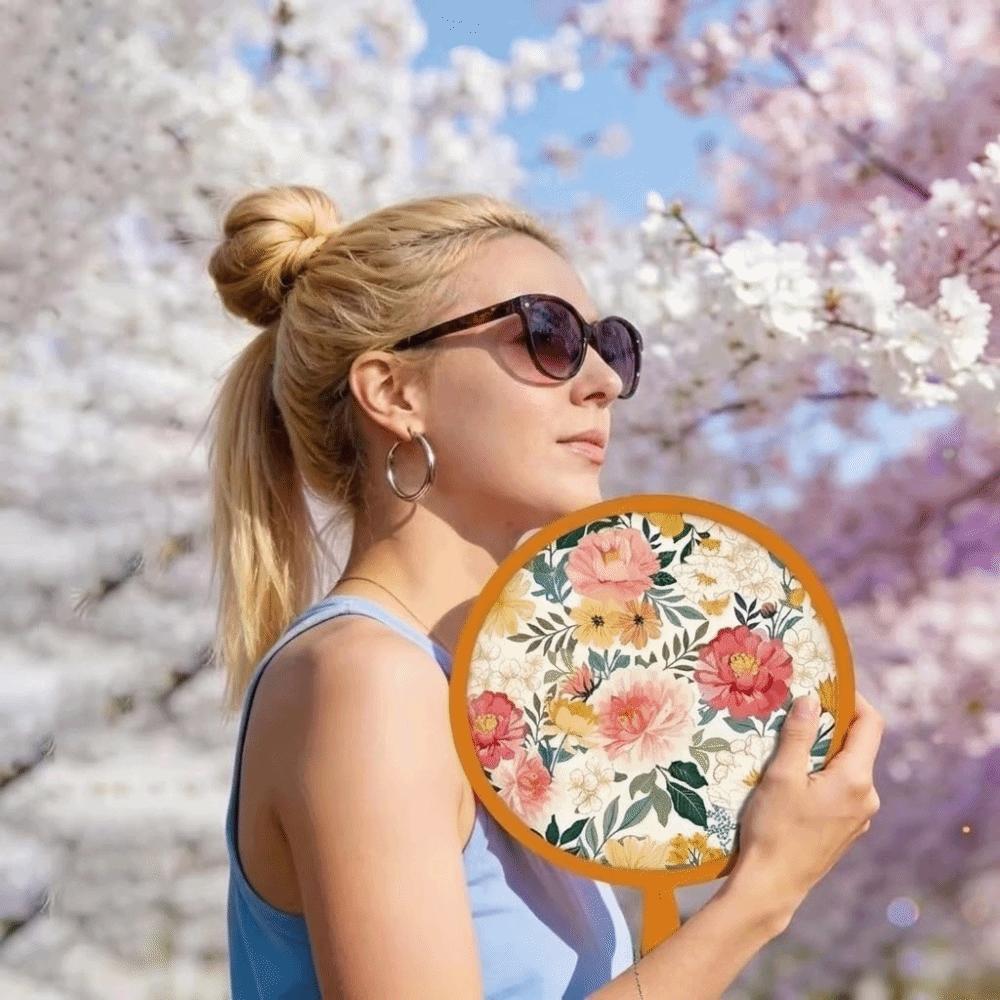 Polyester Handheld Folding Fan Summer Mini Folding Fan Portable Round Foldable Fan  Men Women