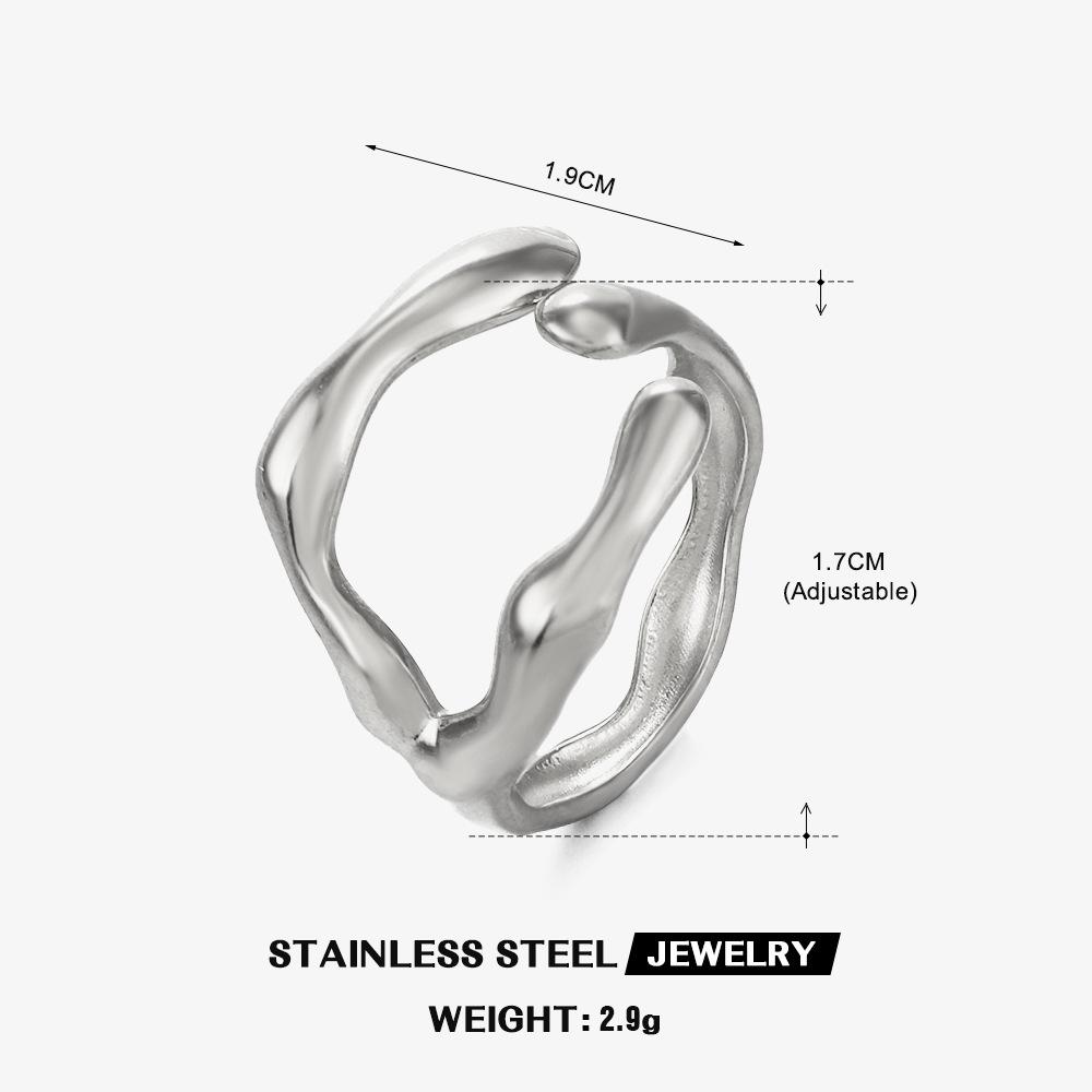 Stainless Steel New Gold Color Creative Handmade Rings for Women Irregular Wave Smooth Engagement Simple Jewelry Adjustable Ring
