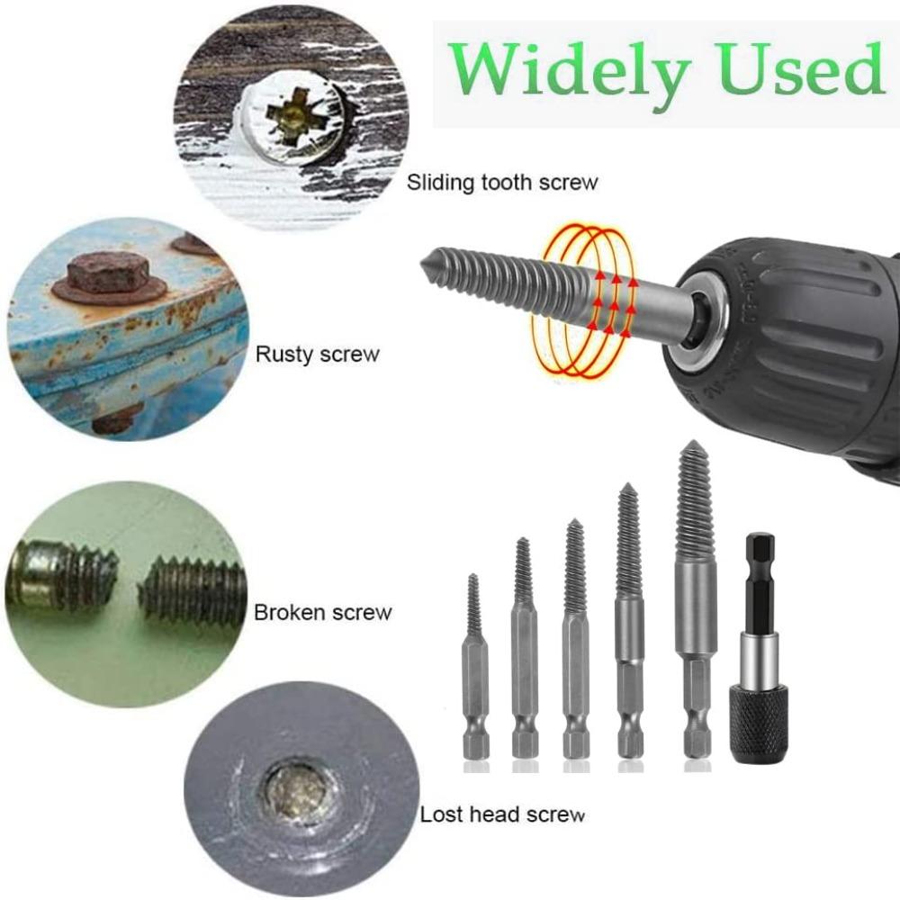 6pcs Silver Screw Stud Remover Chrome Molybdenum Steel Hexagonal Handle Screw Extractor  Worker
