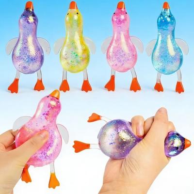 2/3/6Pcs Mini Glitter Duck Squeeze Toy Transparent Lying Duck Anxiety Relief Sensory Toy Slow Rising Stress Ball Animal Shape Toy