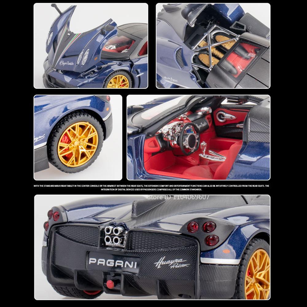 1:24 Pagani Huayra Dinastia Sport Car Model Toys Alloy Diecast Sound Light 4 Door Opened Racing Vehicle For Kids Gift Collection