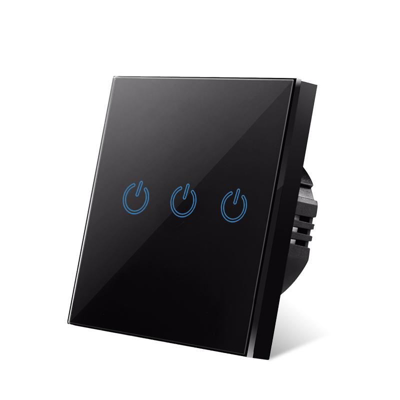 NOVSKI EU Standard Fully Tempered Glass 3 Gang Touch Wall Switch