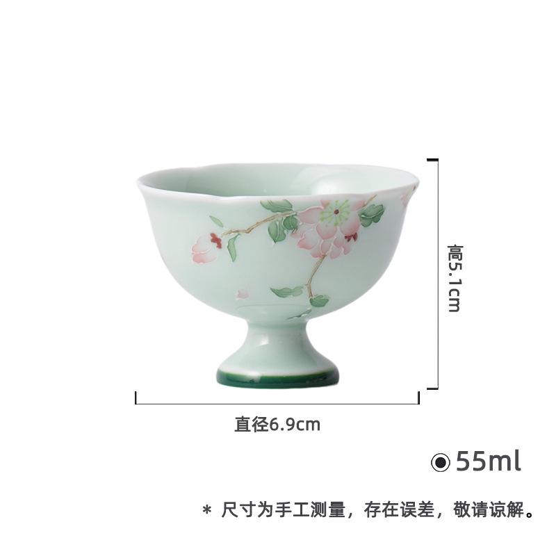 

2pc/lot Hand-painted Pear Blossom High Foot Teacup Zen Tea Bowl Jug Tea-tasting Fragrance Cup Chazhan Master Cups Tea Items 55ml
