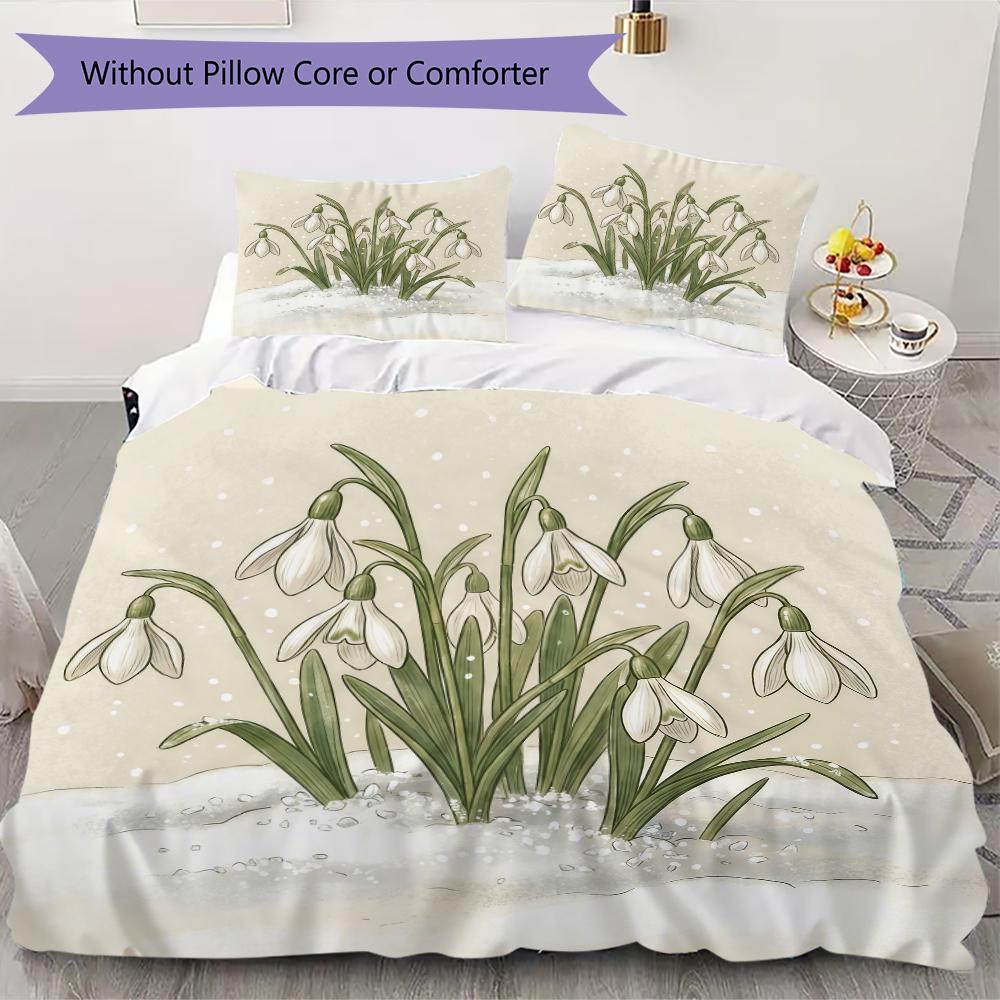 Winter Snowdrop Pattern Bedding uilt Set uilt Cover Pillowcase Home Decoration Birthday Gift (1 * duvet cover + 2 * pillowcase without core)
