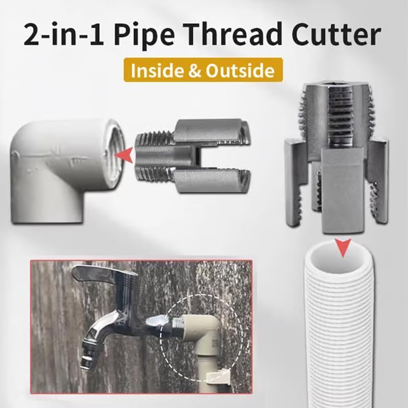 Integrated Internal & External Pipe Threading Tool, Electric Drill Compatible Pvc Pipe Thread Cutting Tool For Water Pipes, 1/2" (Dn15) 3/4" (Dn20)
