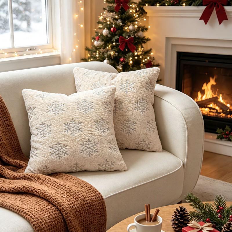 Plush Embroidered Christmas Tree Pillow Cover Winter Decorative Throw Cushion Case Living Room Sofa