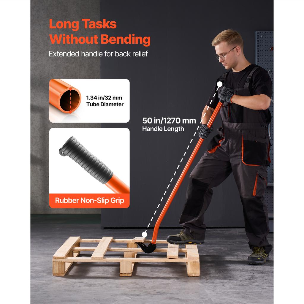 SucceBuy Pallet Buster Tool 54Inch Carbon Steel Handle Wrecking Pry Bar 2000 Lbs Board Removal Tool for Flooring Framing Roofing