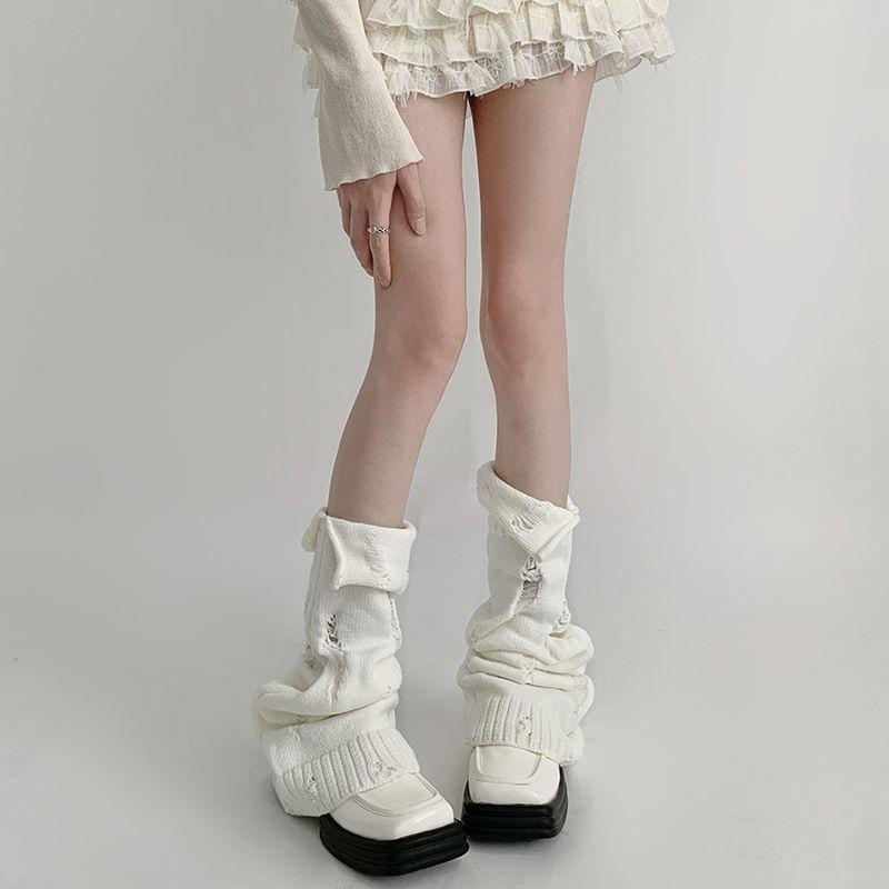 Autumn Winter Japanese Style Knitted Hot Girl Leg Warmers Cuffed Ripped Y2K Subculture Cute Versatile Leg Flared Mouth