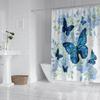 1 Piece Of 180X180Cm Blue Butterfly Flower Printed Shower Curtain Partition, Bathroom Waterproof And Mold Resistant