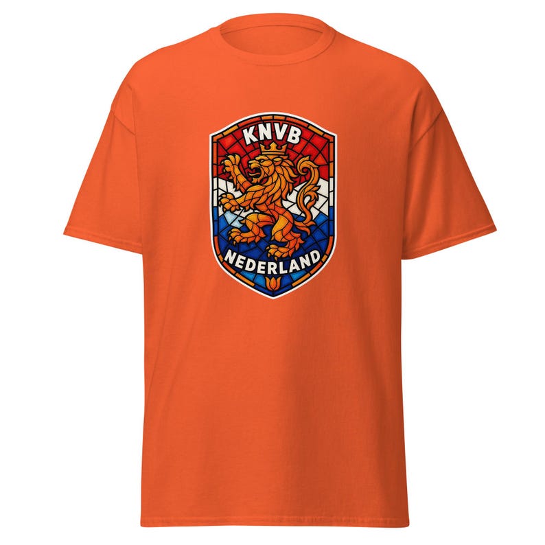 Netherlands KNVB Soccer T-Shirt | Stained Glass Lion Oranje Crest Tee 4XL