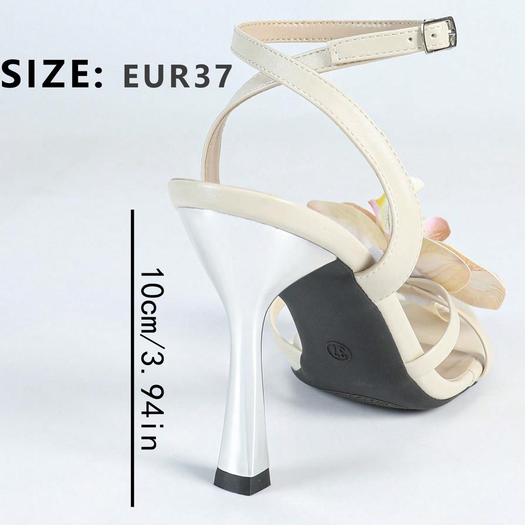 Women's round head three-dimensional flower paint heel stiletto sandals women's shoes gorgeous apricot high heels
