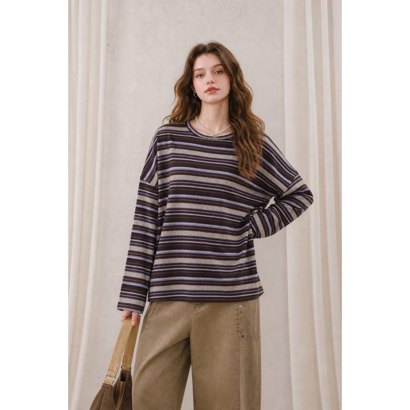 CHOCOOLATE Women's Retro Striped Long Sleeve T-Shirt