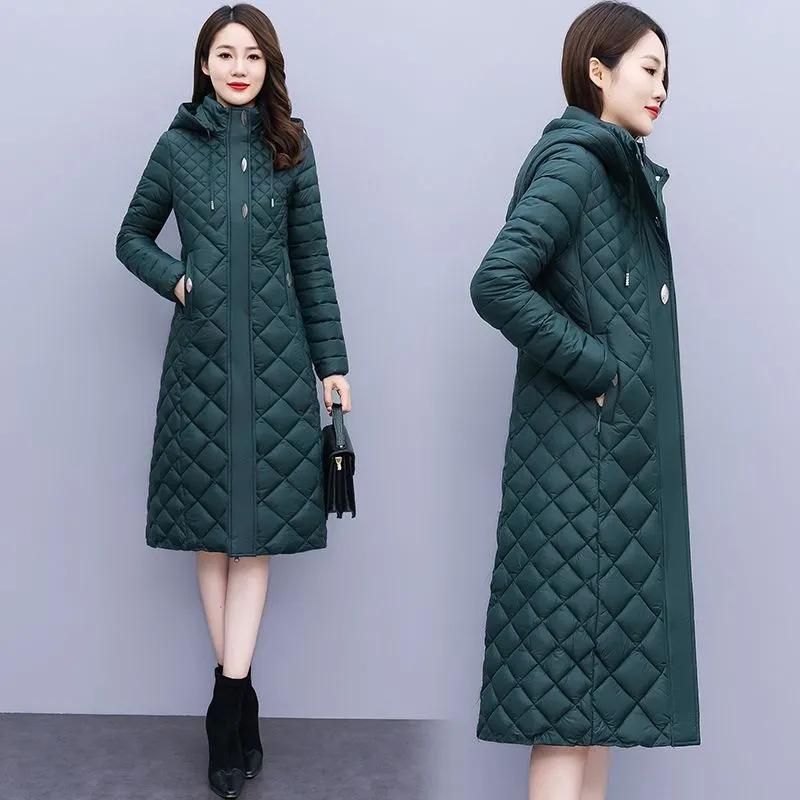 

Женская осенне-зимняя длинная куртка, женский элегантный теплый парка-пальто большого размера со съемным капюшоном 5XL