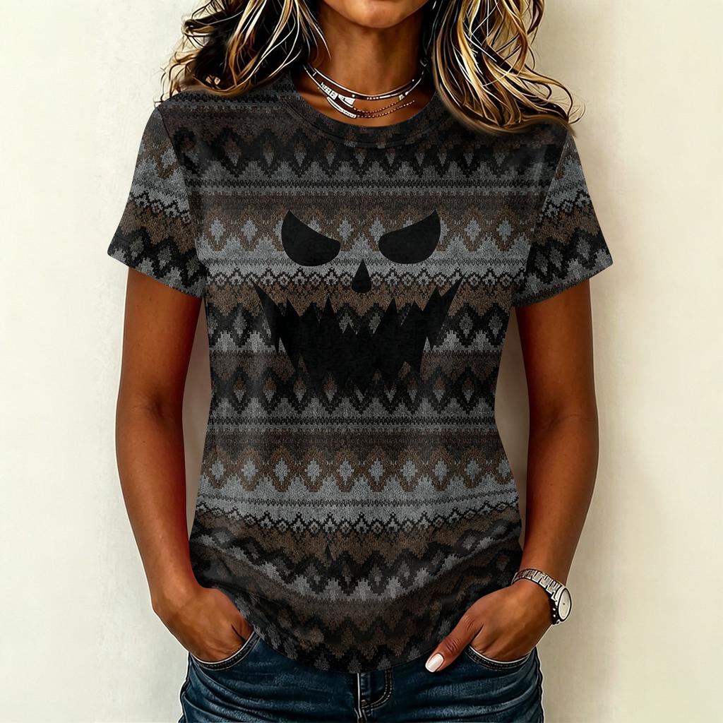 Womens Casual Pullover Short Sleeve T Shirt Halloween Graphic Print Top Lightweight Comfortable Fit
