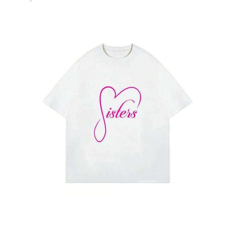 Vit T-shirt med Rosa Systerhjärta Design för Vardagsbruk