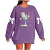 Ladies' Christmas Printed Bow Round Neck Long Sleeved Loose Pullover Sweater Sweatshirt Top