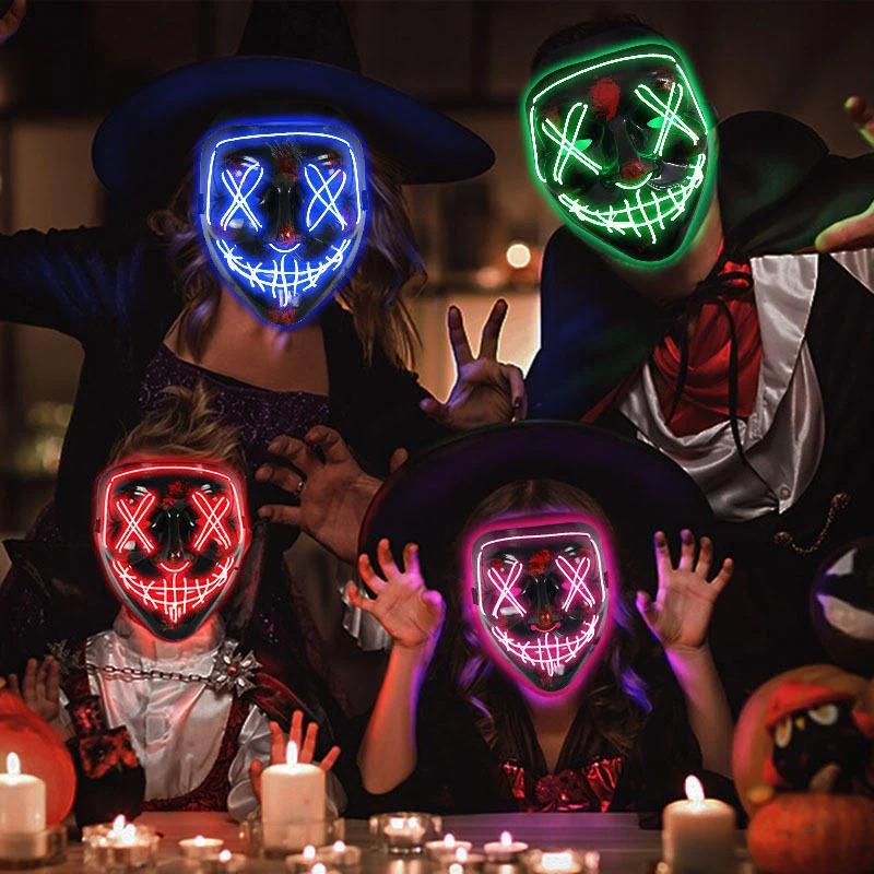 Halloween Glowing Party Mask Black Words Halloween Led Masks PVC Plastic LED Lights Horror Face Mask Luminescent Props