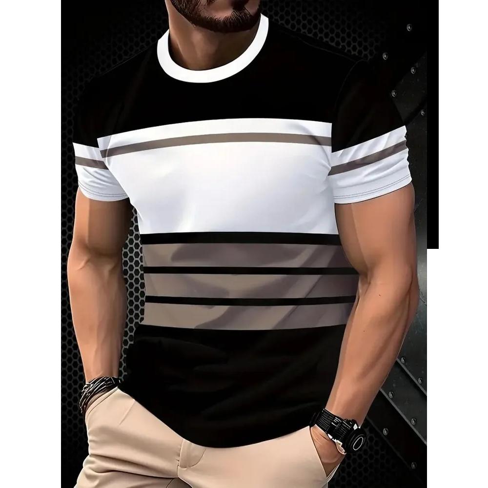 Casual Loose T-Shirt Men's Striped Printed Short Sleeve Fashion Top Daily Comfort T-Shirts Men’s