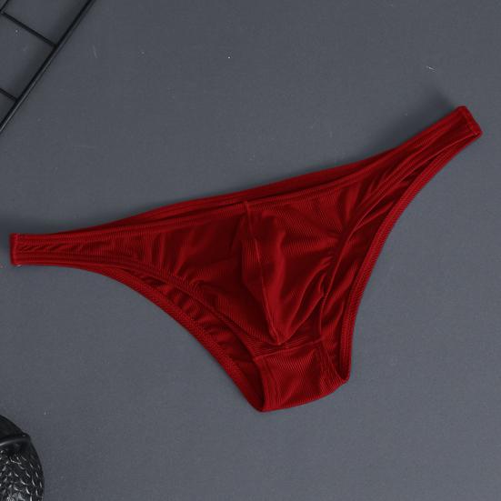 Men Briefs Ice Silk Thin Stripe Solid Color U Convex Inside Wearing Sexy Quick Dry Thong Panties Underpants for Sleeping