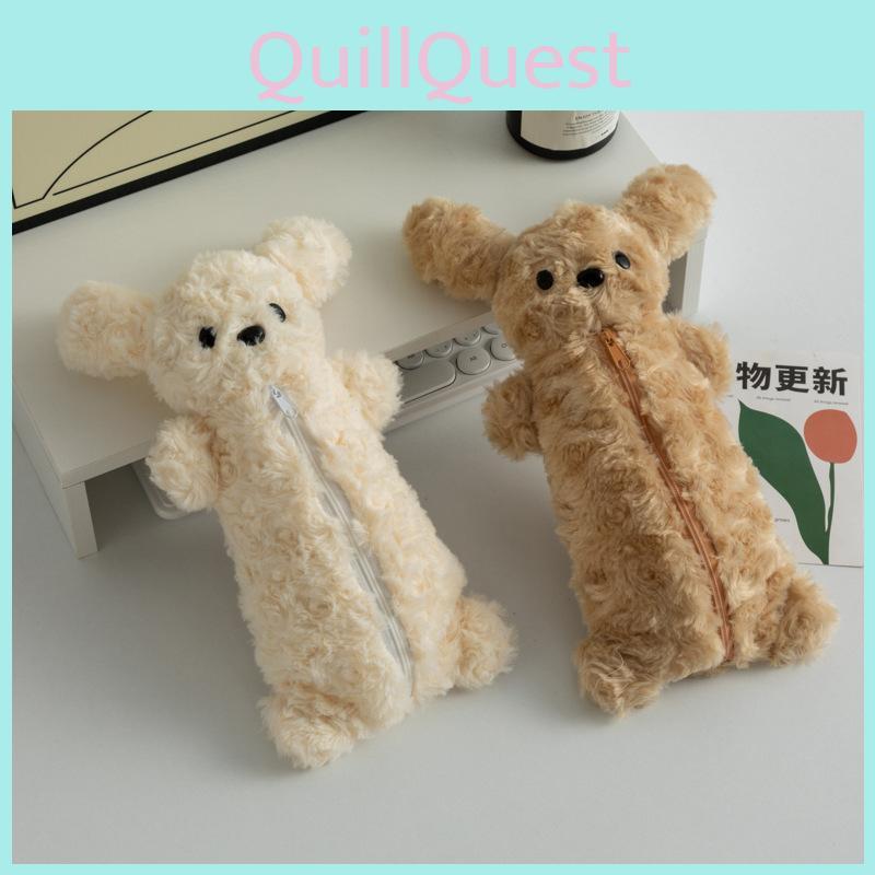 Plush Stationery Teddy Storage Bags For Girls With Dog Pattern Pencil Pouch