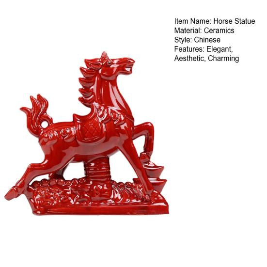 2026 Year of The Horse Figurine Ceramic Feng Shui Red Horse Statue Chinese New Year Home Office Tabletop Decoration for Wealth Good Luck