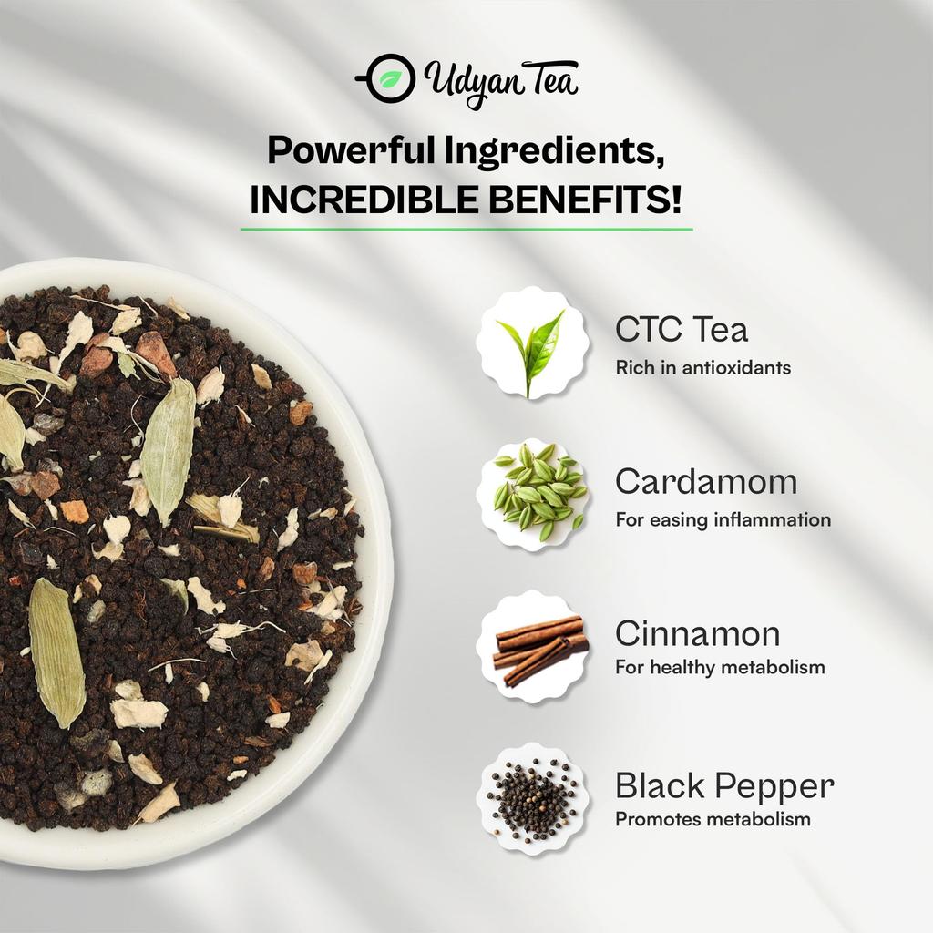 Udyan Tea Kadak Masala Chai | Authentic Indian Masala Chai Latte | Premium Blend with Fresh Tea Leaves & Real Spices, 100g (40 Cups)