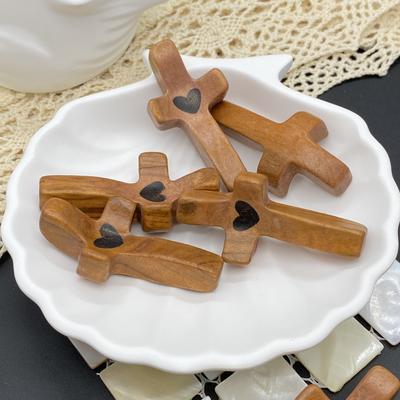 Solid Wood Love Heart Black Walnut Cross Cross-Border Hot Selling Wooden Cross Church Easter Keychain