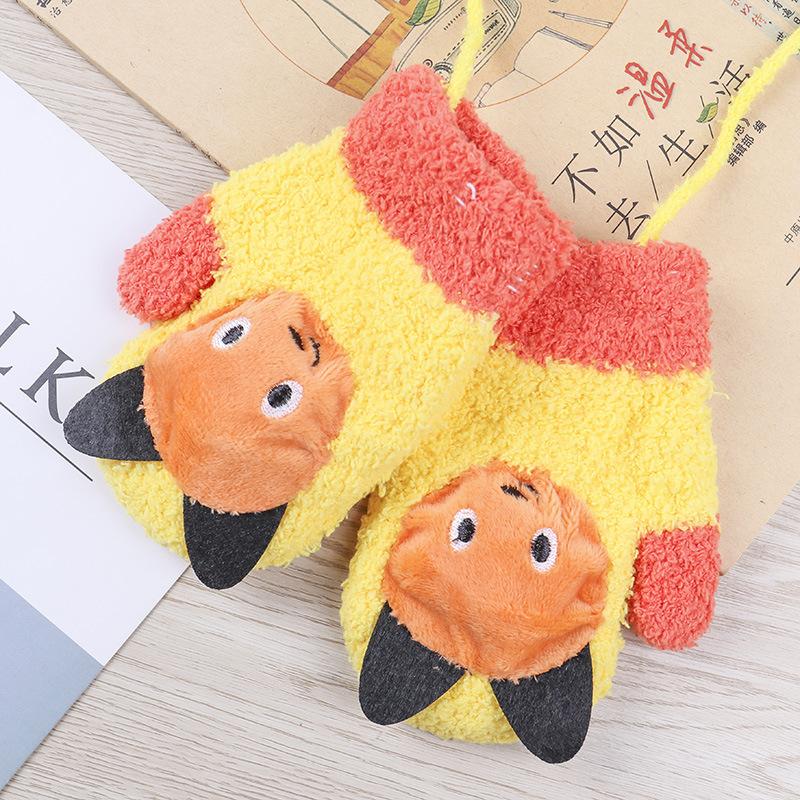 Autumn and winter warm coral fleece children's gloves cartoon knitted gloves baby soft neck pronunciation gloves