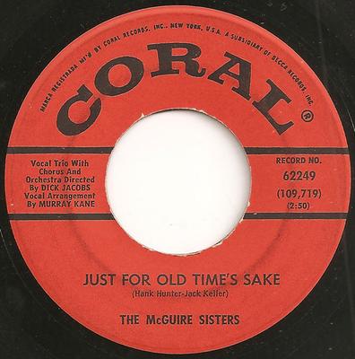 7inch Record MCGUIRE SISTERS - Just For Old Time's Sake / Really N 62249 Coral 1961 UK Pop Used